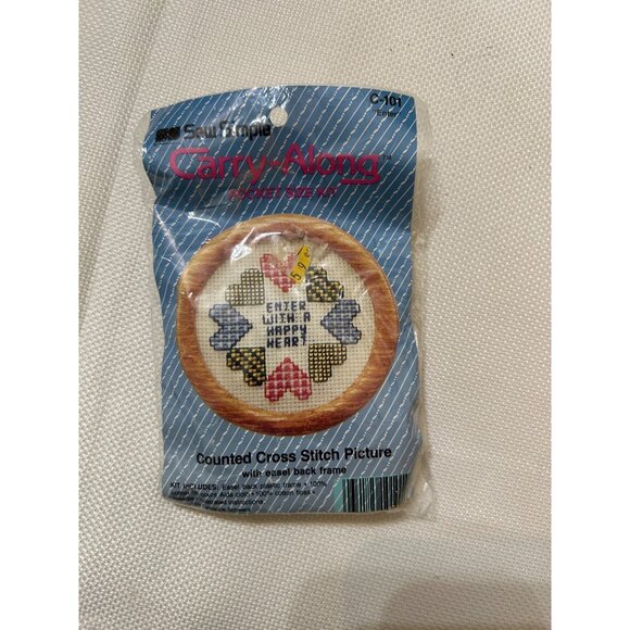 Sew Simple Carry-Along Pocket Size Counted Cross-Stitch Kit "Enjoy With A Happy - Picture 1 of 2